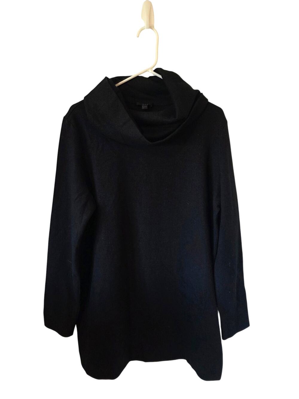 COS Womens Wool Blend Draped Cowl Neck Tunic Sweater Size Large Black Minimalist